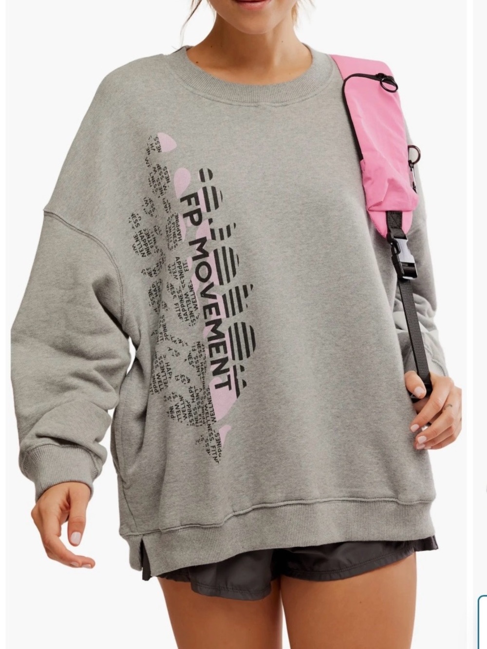 Free People Movement Gray Graphic Crewneck Sweatshirt